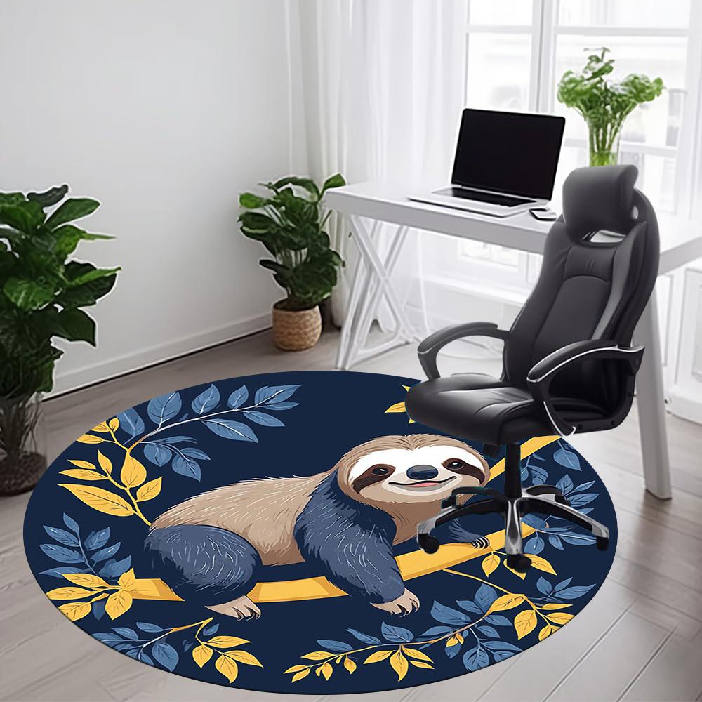 1pcSloth Branch Office Round Area Rug, Indoor Mat Suitable ForOffice, Under Office Chairs Bedroom Living Room Home Decor, Room Deco 018