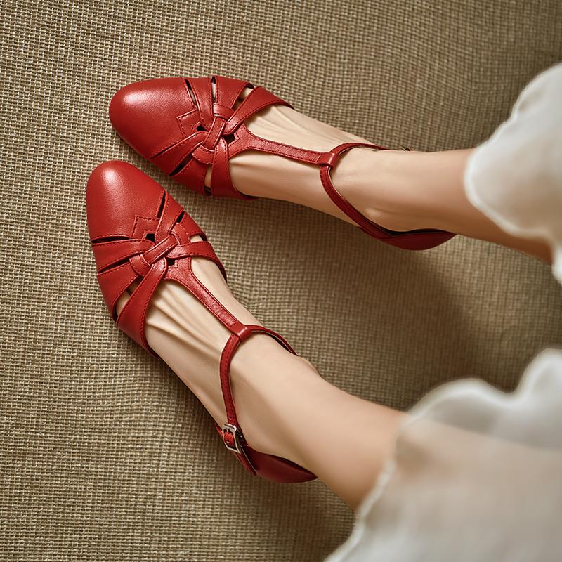 Fashion 2025 New Summer Genuine Leather Women Shoes Square Toe Shallow Women Pumps Mary Jane Shoes for Women Chunky Heel Casual Shoes