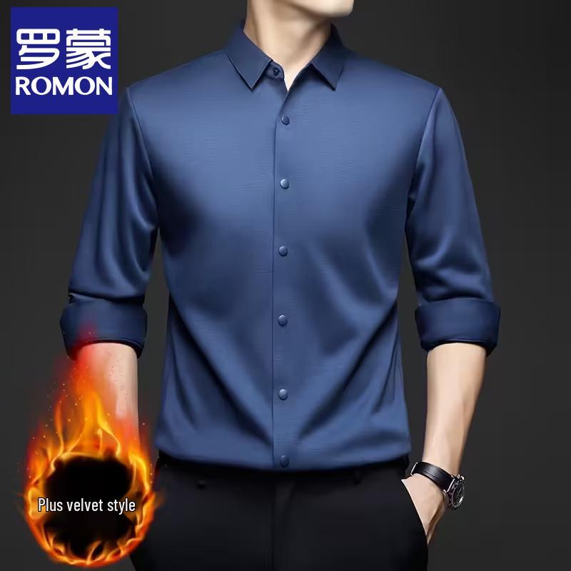 Luomeng Men s Fleece-Lined Business Long-Sleeve Shirt 4XL