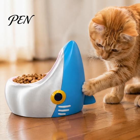 Safe Eco-friendly Feeding Tools Cute Shark Pet Bowl, 3D Printed Cat Feeder with Detachable Small Dog Food Dish Inner Anti-slip Base, Fun for Dogs Cats