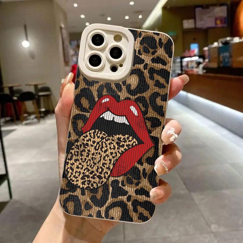 Hot Red Lip Leopard Print Phone Case For Samsung Galaxy S25 S24 S23 S22 S21 S20 Note20 FE Plus Ultra 4G 5G Soft Silicone Cover
