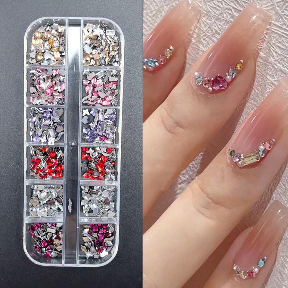 Nail Art Irregular Mini Ornaments: Pink, White, Colorful Champagne Accessories