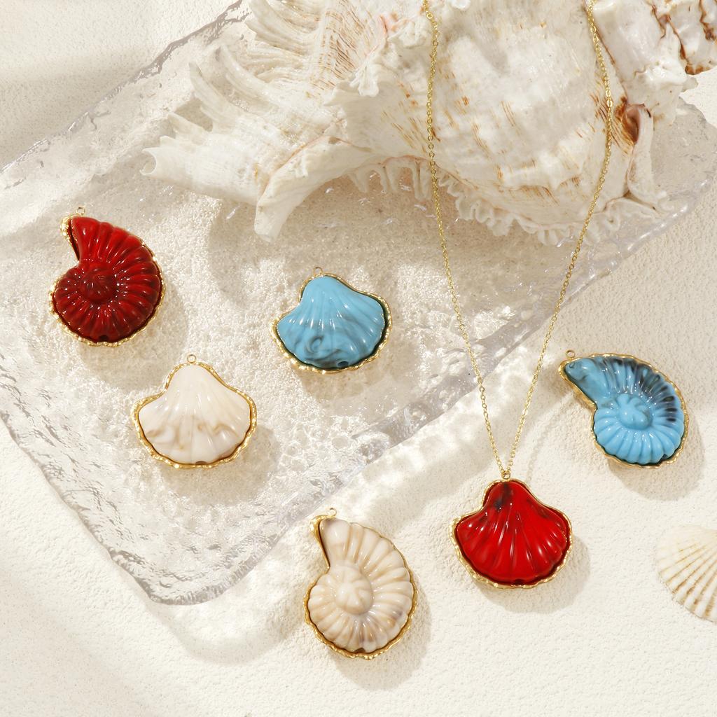 1 Piece 304 Stainless Steel Ocean Pendants 18K Gold Plated Resin Patch Shell Conch Charms For DIY Necklace Jewelry Making