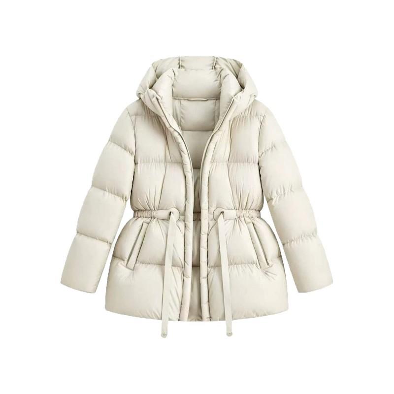 Womens Short Puffer Coat With Hood Slim Fit White Duck Down Winter Warm Outerwear