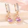 Pink Crystal Oval Stone Pendant White Zircon Hoop Earrings For Women Gold Color Ear Buckle Wedding Jewelry Engagement Party Gift