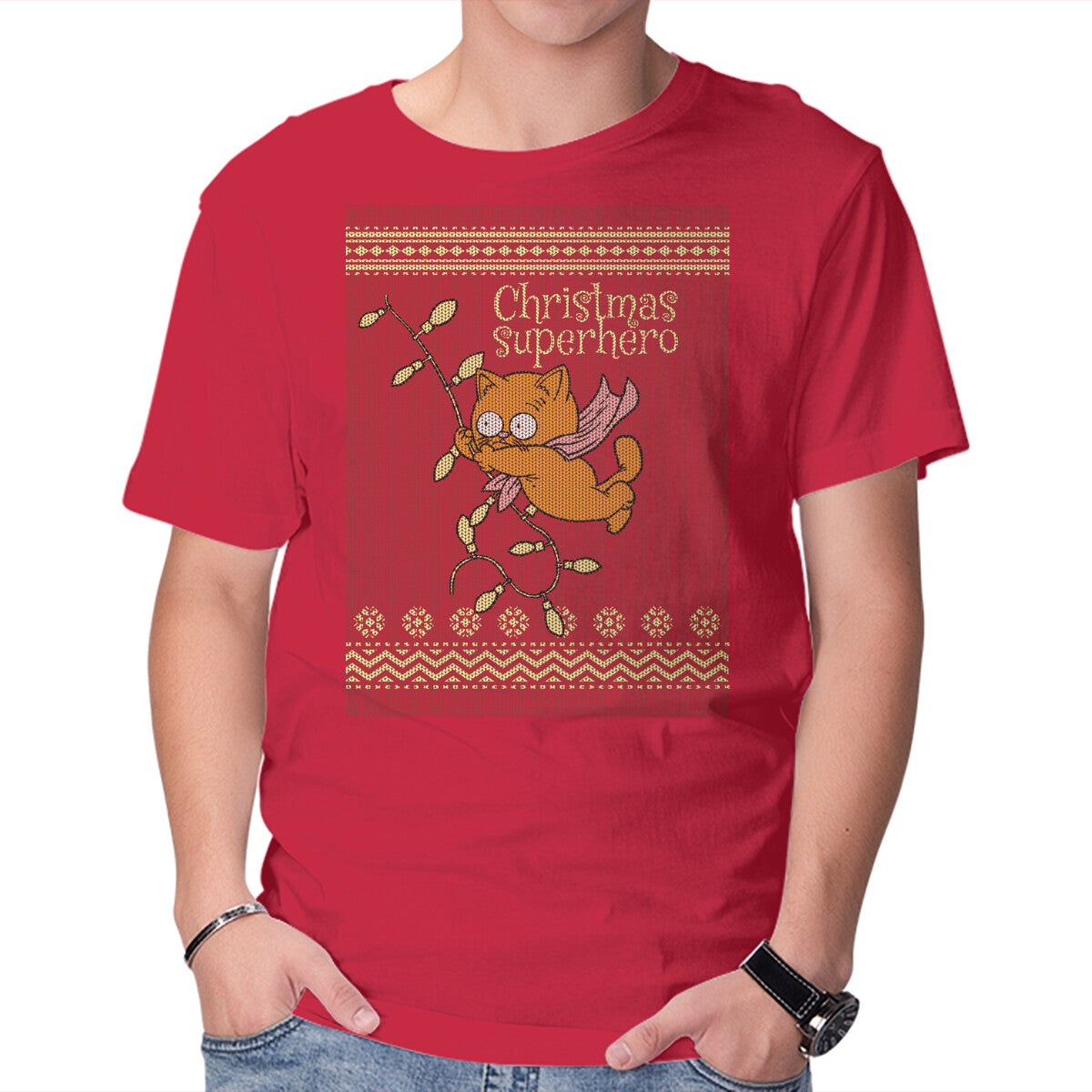 Unisex Crew Neck T-Shirt Christmas Superhero Graphic Short Sleeve Casual Tee M