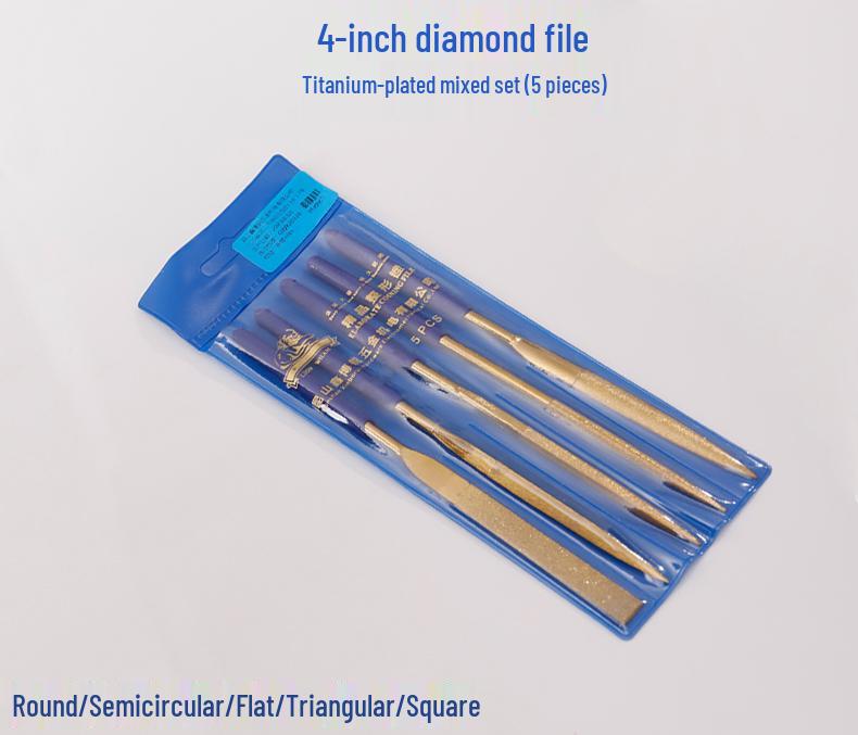 Sada diamantových pilníků Lionwei s titanovým povlakem - 3", 4", 5" Různé ploché, malé a trojúhelníkové pilníky pro broušení slitin.