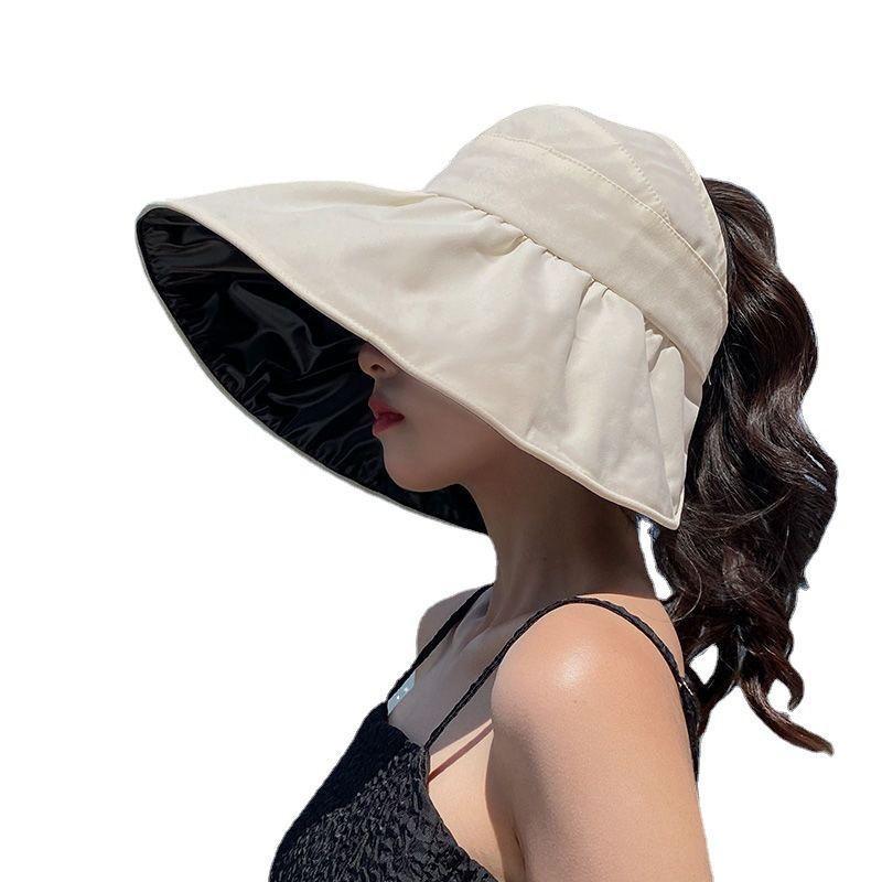 Spring and Summer Large Brim Black Rubber Sun Hat Uv Protection Velcro Adjustable Hat Sun Protection Hat