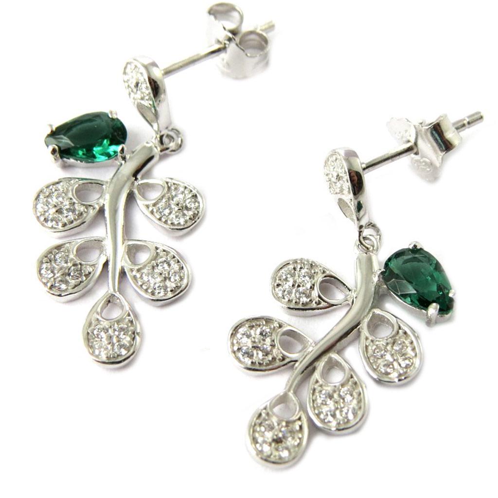 Les Trésors De Lily [P1215] - Silver Earrings 'Sissi' Silver Green (rhodium Plated) - 27x12 Mm