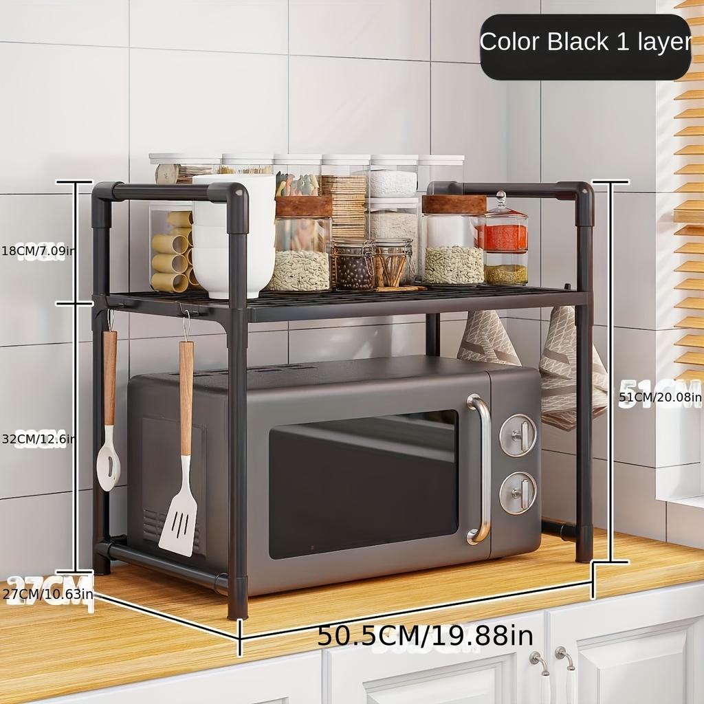 2-Tier Metal Kitchen Shelf, Countertop or Floor Storage for Spices, Utensils, Pots & Pans, Utensil Holder - Microwave & Double Oven Storage Organizer