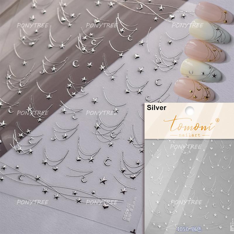 Punk Silver Metal Line Star Flower Love Colorful Butterfly Nail Art Stickers Horror Halloween Decorations Manicure Decals