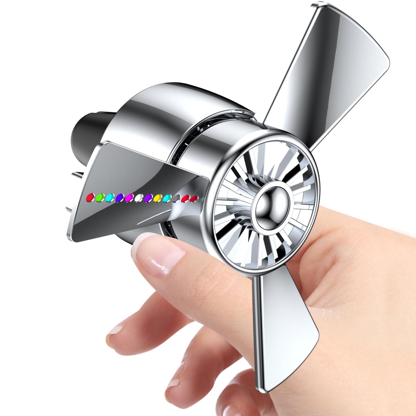 

Пропеллерные автомобильные освежители воздуха со светодиодной подсветкой Автомобильный вращающийся пропеллерный вентилятор для воздухозаборника Освежитель воздуха Клипсы для вентиляционных отверстий Essential Perfume серебряный