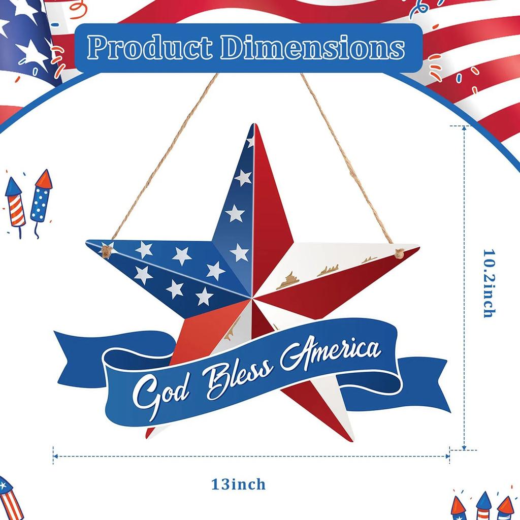 Star Independent Day Print Decoration Wind Chime Wood Door Panel Decoration Day Home Party Decoration Props Door Hanging