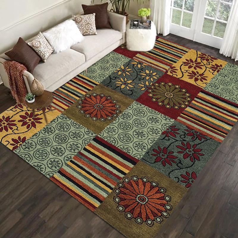 Green Retro American Living Room Floor Mat High Touch Flowers Balcony Dining Room Bedroom Bed Full Of Carpeted Home Decor