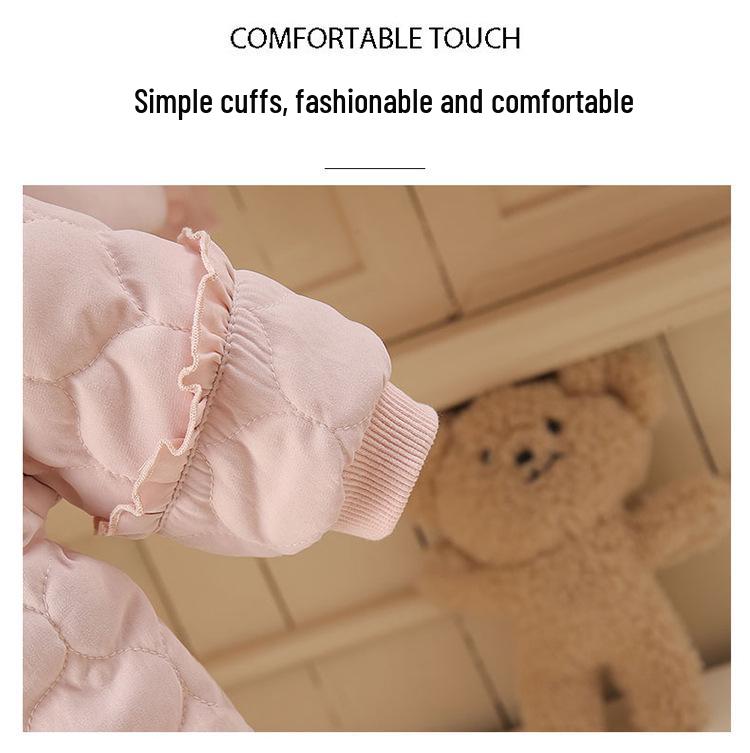 Różowy kombinezon bawełniany dla niemowląt z kieszonkowym króliczkiem, z podszewką z polaru, ciepłe okrycie wierzchnie na jesień/zimę dla noworodków.