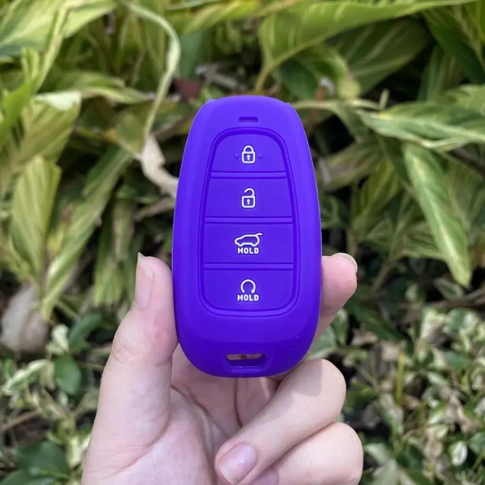 4 Buttons Silicone Car Fob Key Case Cover Skin Protector Shell Rubber Bag Holder for Hyundai Nexo Sonata Keychain Accessories