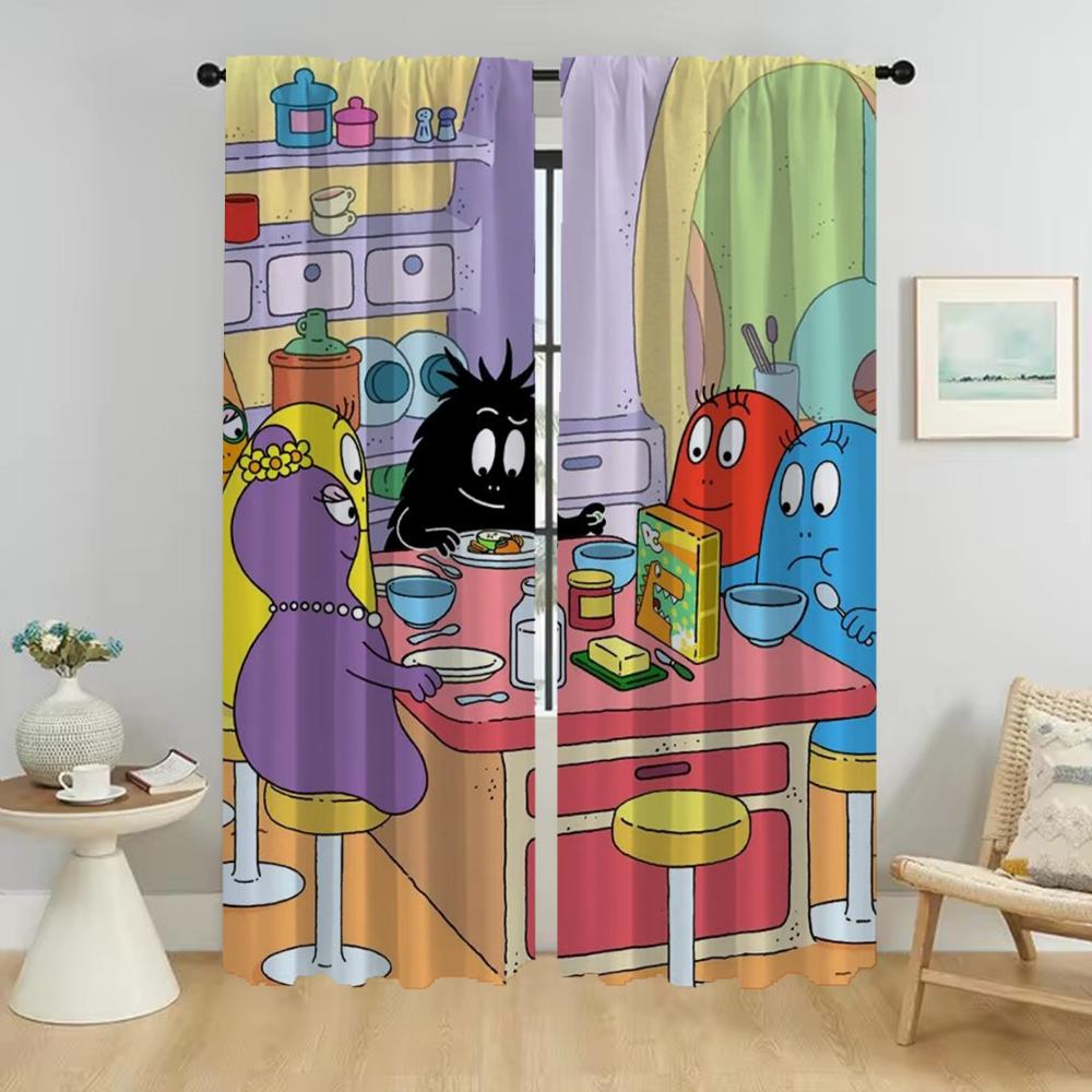 Window Curtain for Room 2 Panel Les Barbapapa Curtains Child Room Shades Tulle for Bedroom Partition Halloween Decoration Living