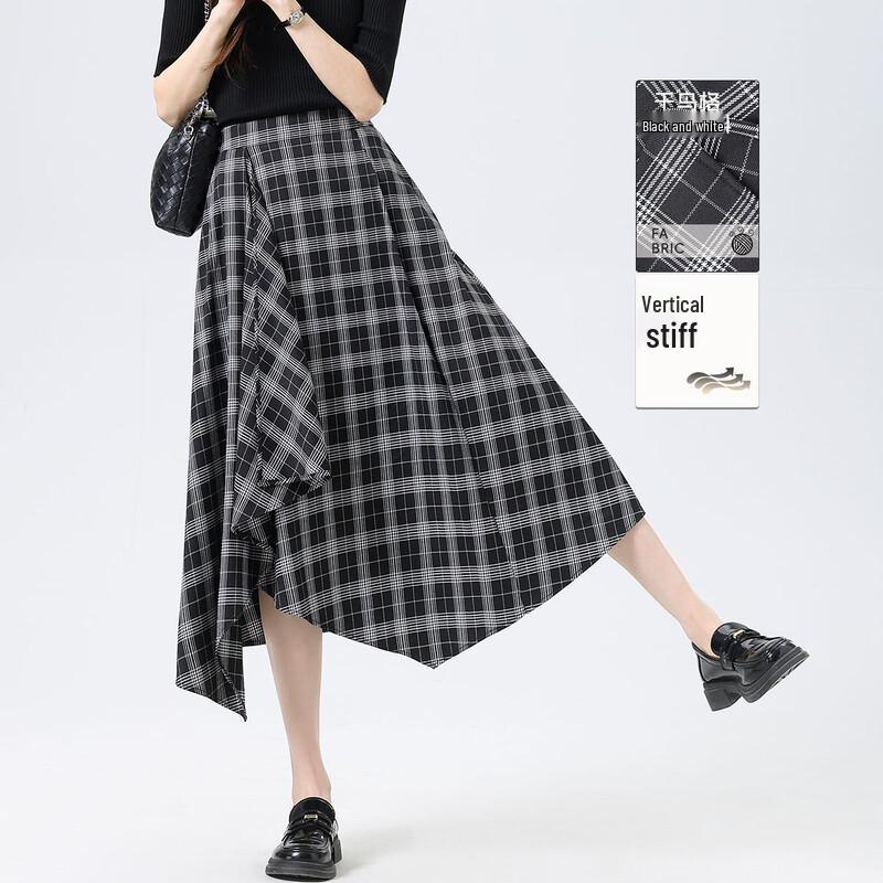 Irregular Textured Plaid A-line Skirt M