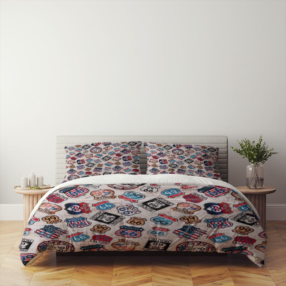 Ensemble Housse de couette Route 66 Antique, Simple Double Complet Queen King Bleu Housse de couette 140x210cm