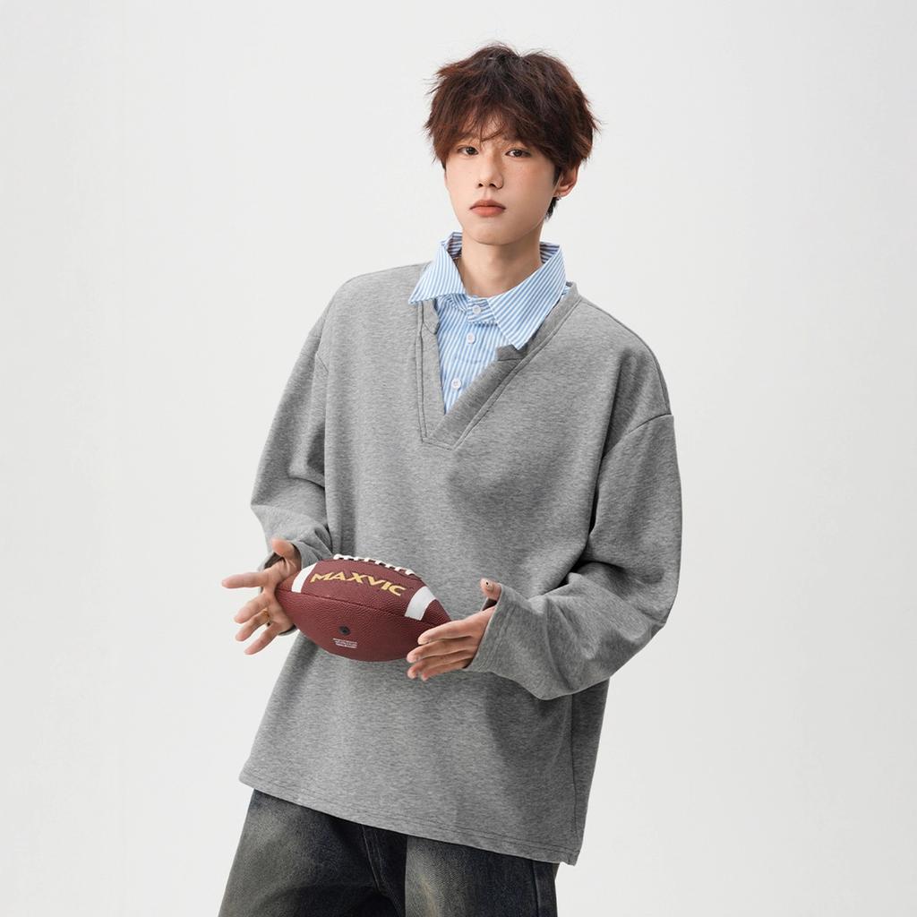 Fake Two-piece Sweater Men's and Women's Autumn Loose Shirt Collar Long-sleeved T-shirt Design Versatile Jacket