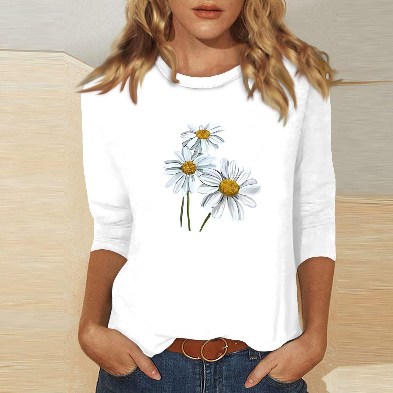 

Жіночий топ з круглим вирізом і рукавом 3/4 з принтом XL білий