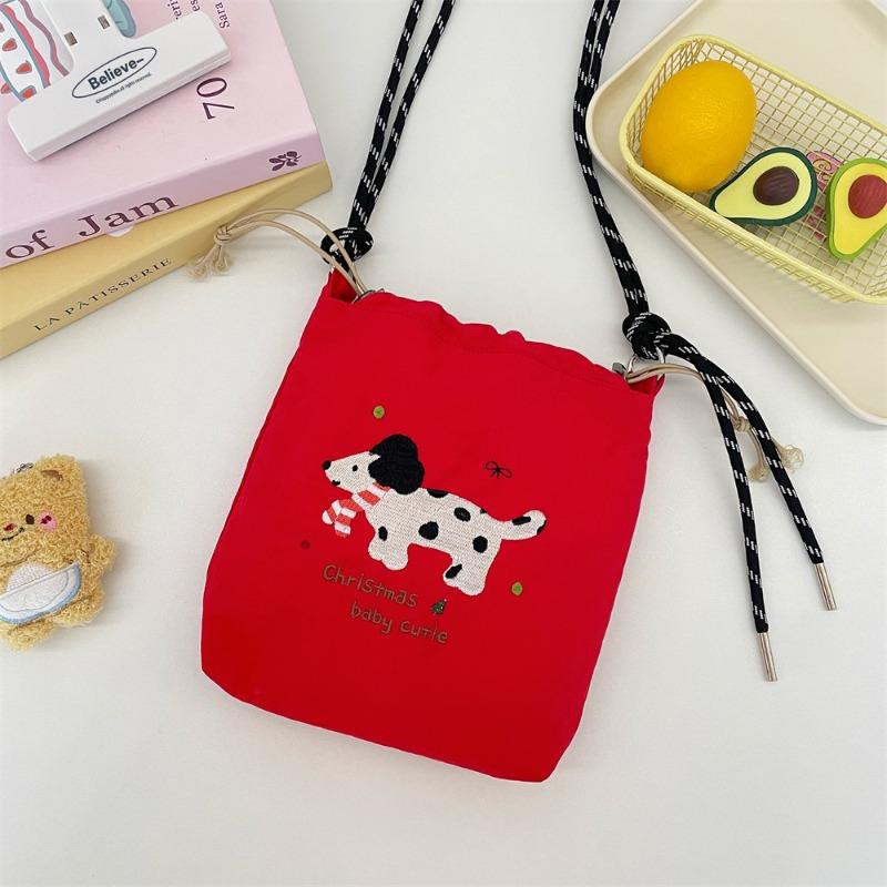 Cute Color Embroidery Bucket Bag Small Cloth Bag College Girl Casual Shoulder Crossbody Mobile Phone Bag