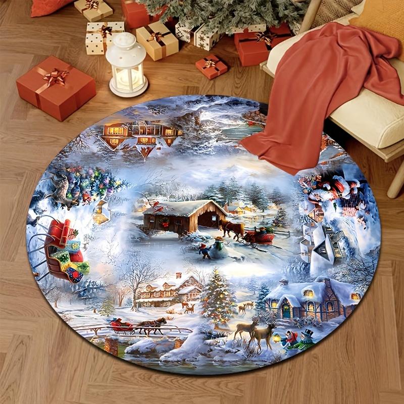 Country Christmas Snowman Mat, Winter Design Round Rug, Ideal Holiday Gift for Home & Office, Cozy Festive Decor