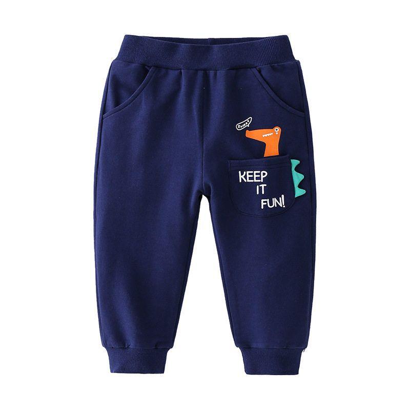 Spring and Autumn Boys' Dinosaur Print Pocket Sports Pants Kids Casual Long Pants Baby Boys' Mid Waist Ankle-Tied Sweatpants