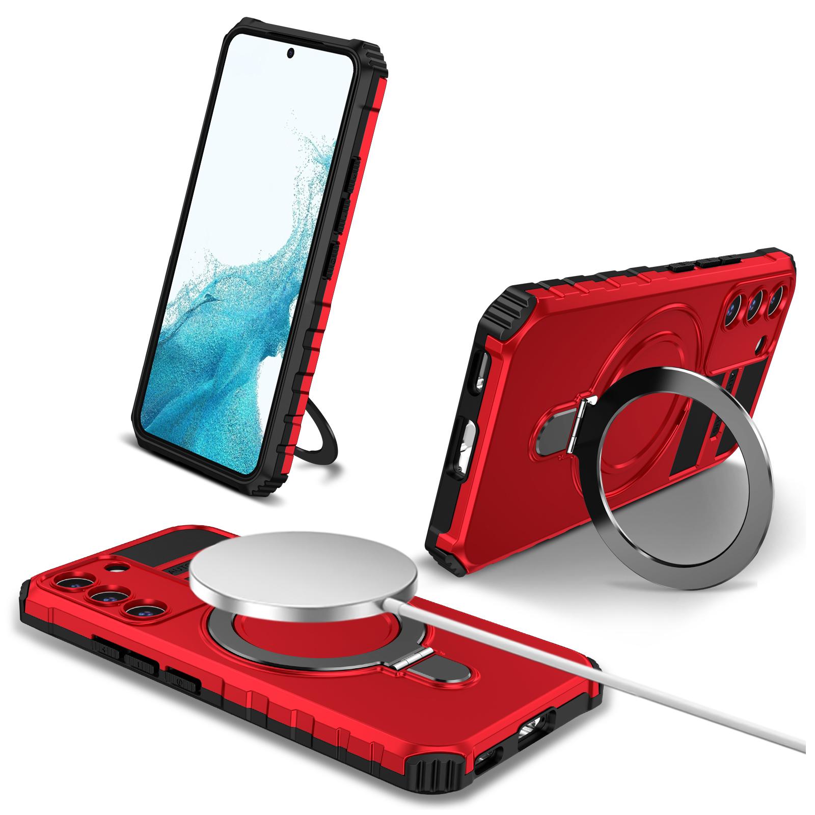 

For Samsung Galaxy S22+ 5G Kickstand Cover PC+TPU Phone Case Compatible with MagSafe Red