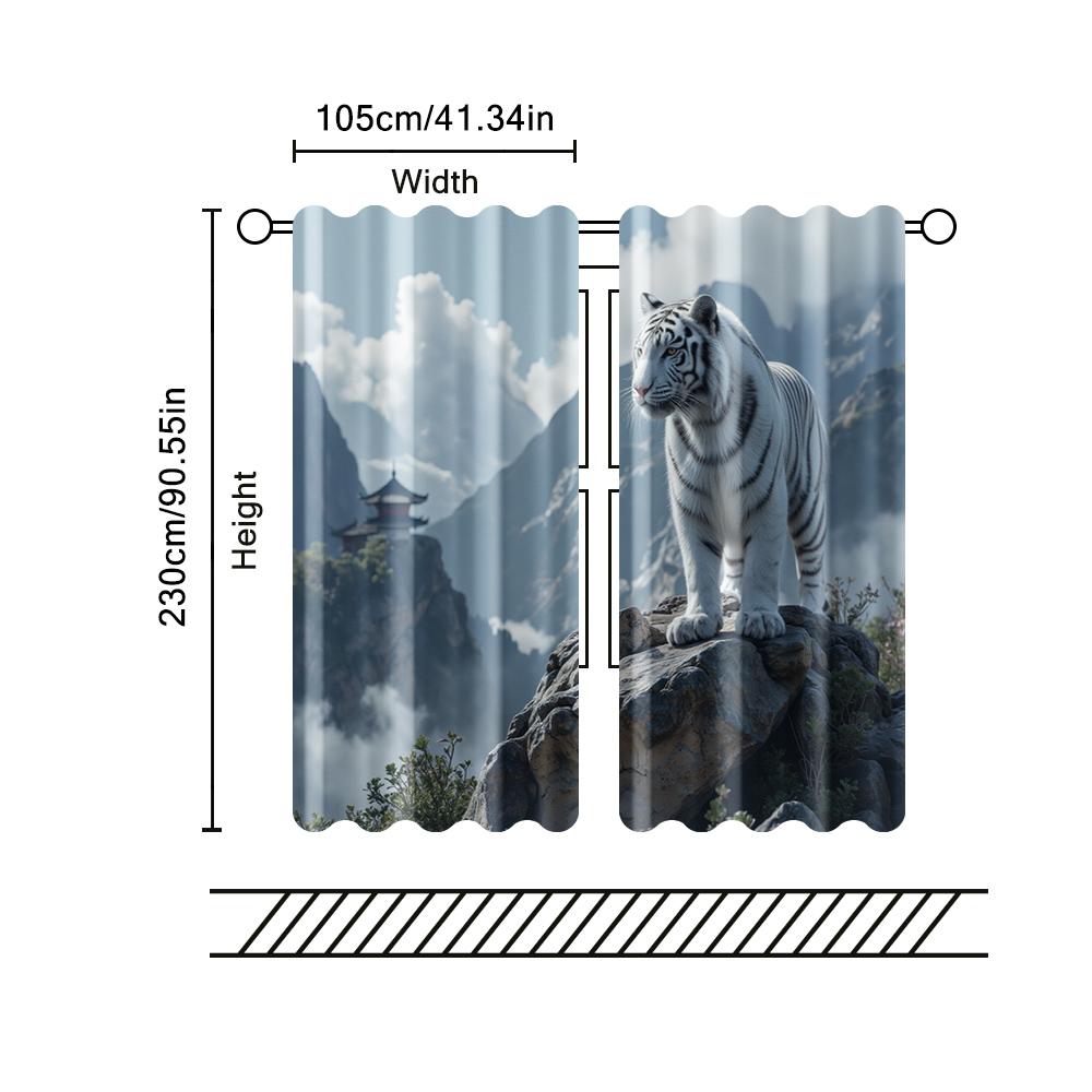 Set Of 2 Filtering Curtains Excluding Rods Non Movable Without Batteries Vibrant Tiger Use Bedrooms Living Rooms Curtain Polyester Ideal For Area