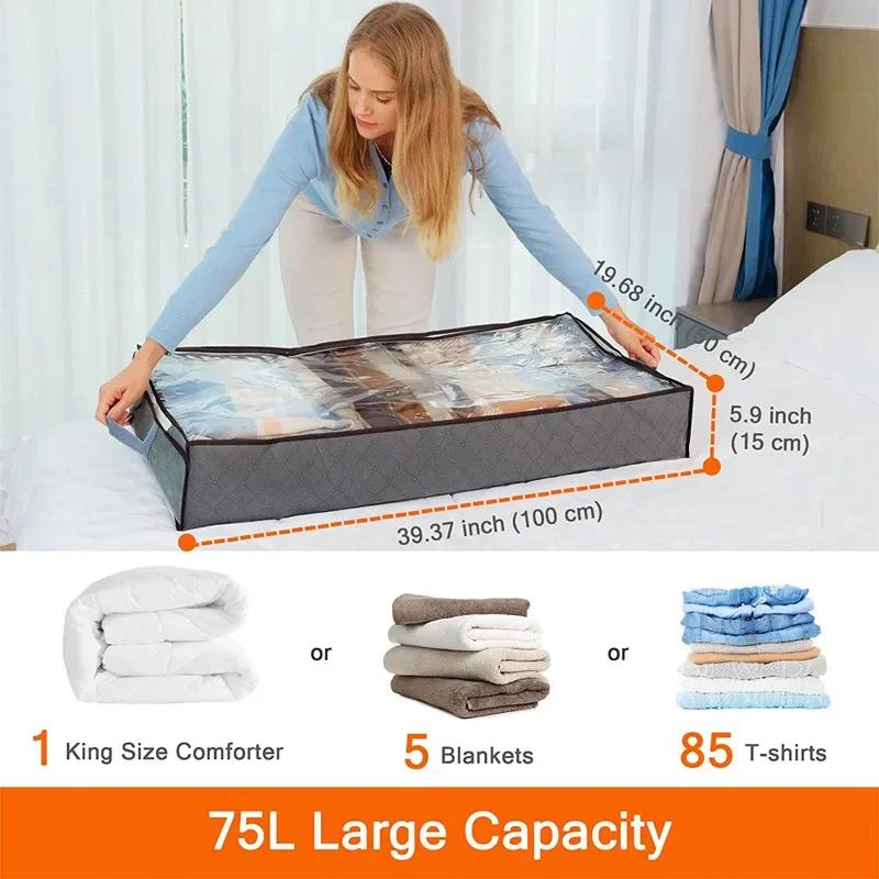 Staubdichte Unterbett-Aufbewahrungsbox mit verstärkten Griffen, geeignet für Steppdecken, Decken, Kissen und Spielzeug, Schlafzimmerzubehör.