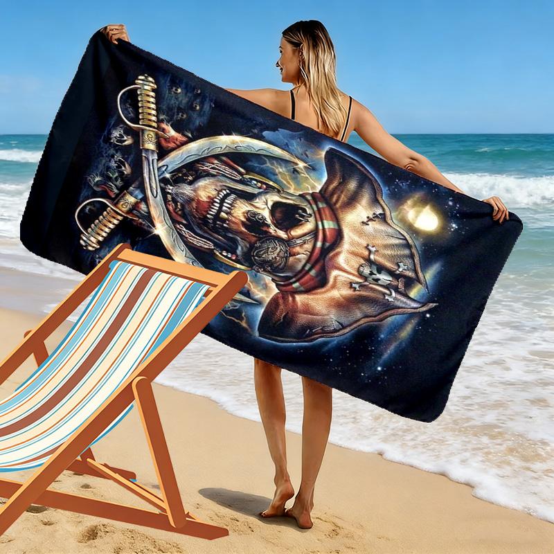 Pirate Art Print Beach Towel, Large Soft Quick Dry Towel for Beach Camping Swimming