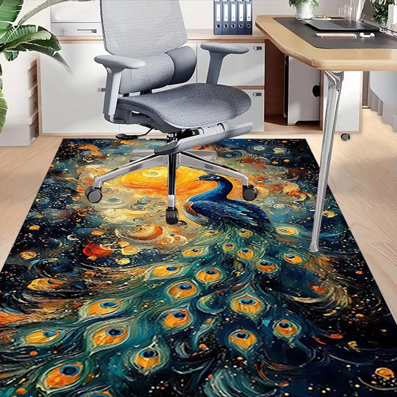 1pc peacock abstract Carpet Anti Slip Polyester Floor Mat for office.Bedroom