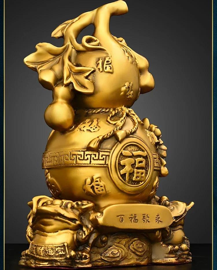 Feng Shui Copper Gourd Ornament Toad Hundred Blessings Gathering Living Room Entrance Shop Decor