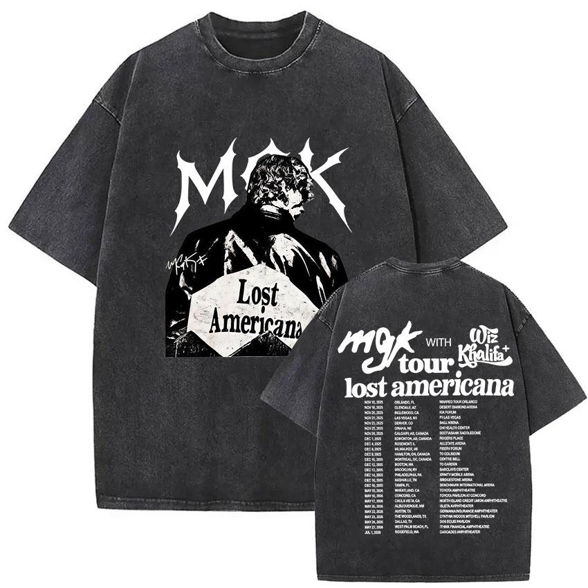 MGK Lost Americana Tour 20252026 Vintage Gewaschenes T-Shirt Herren Damen Sommer Mode Baumwolle Kurzarm T-Shirt Fans Geschenk Kleidung