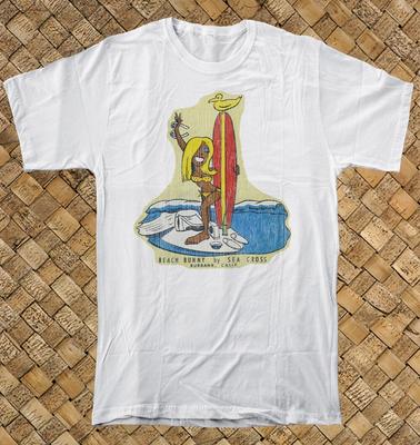 Retro Surf Shop T Shirt 100% Cotton Vtg Art Beach Bunny Sea Cross Burbank CA Unisex T-Shirt
