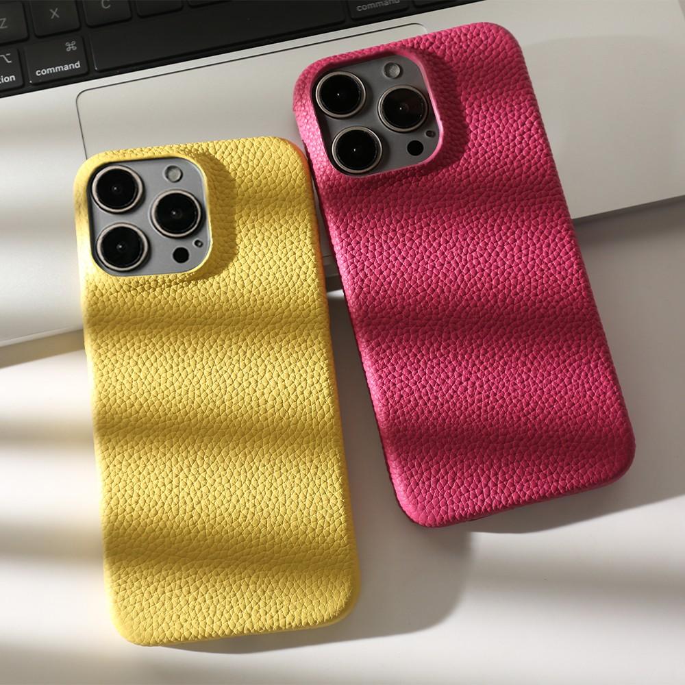 Full Grain Wrapped Genuine Leather Phone Case For Iphone 16 Pro Max Cases 15pro 14Pro  Back Cover Shockproof Cases Coque
