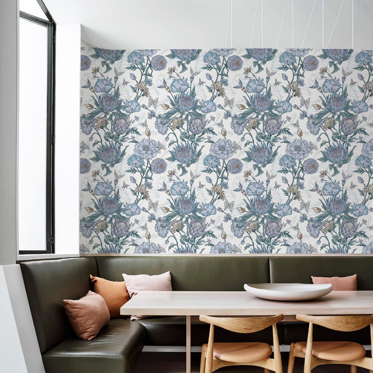 

Синие и фиолетовые цветочные обои Шикарные самоклеящиеся Цветочные настенные контактные обои Элегантные водонепроницаемые Отклеивающиеся и приклеивающиеся наклейки для шкафа 44cmx300cm