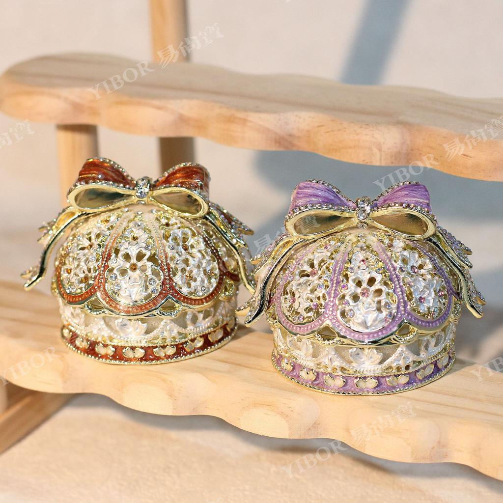 Light Luxury Enamel Rose Jewelry Box, Alloy Handicraft Ring & Earring Storage, Fashionable Home Desktop Decor Organizer