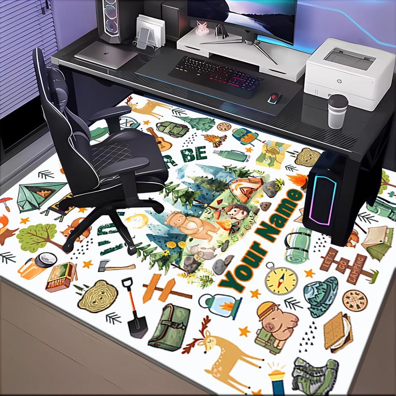 1PC Custom Name Adventure Illustration Theme Floor Mat Ideal for Living Room, Game Rooms, Office, Bedroom, Floor Mat Playful Design