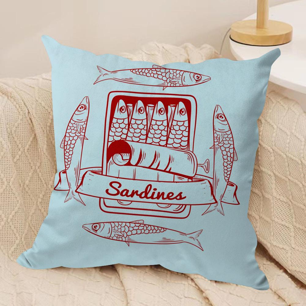 CoastalCharm Sardine Can Cushion Cover Soft Plush Fabric DoubleSided Printed Sofa Cushion Cover for All Seasons Home Decor Gift