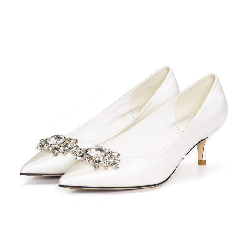 Fashion Silk Bridal Wedding Shoes Woman 5cm High Heels Crystal Buckle Pumps Ladies Traf Loafers Zapatos Mujer Big Size 34-43 Escarpins
