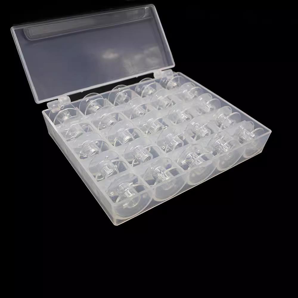 Boxed Set of 25 Transparent Plastic Bobbins for Multifunctional Sewing Machine