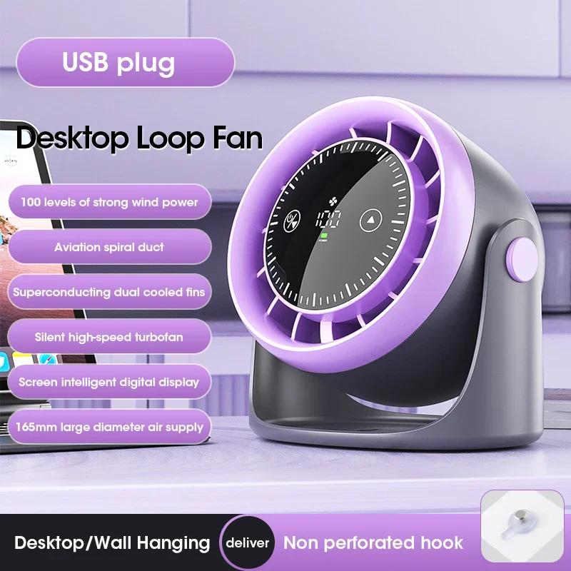 100-Speed USB Rechargeable Desktop/Wall Fan with Digital Display, Turbo Air Circulator for Home/Office Cooling