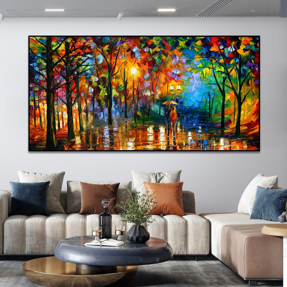 Moderne Bunte Abstrakte Leinwanddrucke Kunst Regnerische Gartenlandschaft Poster Bild Wandkunst Malerei für Wohnzimmer Schlafzimmer