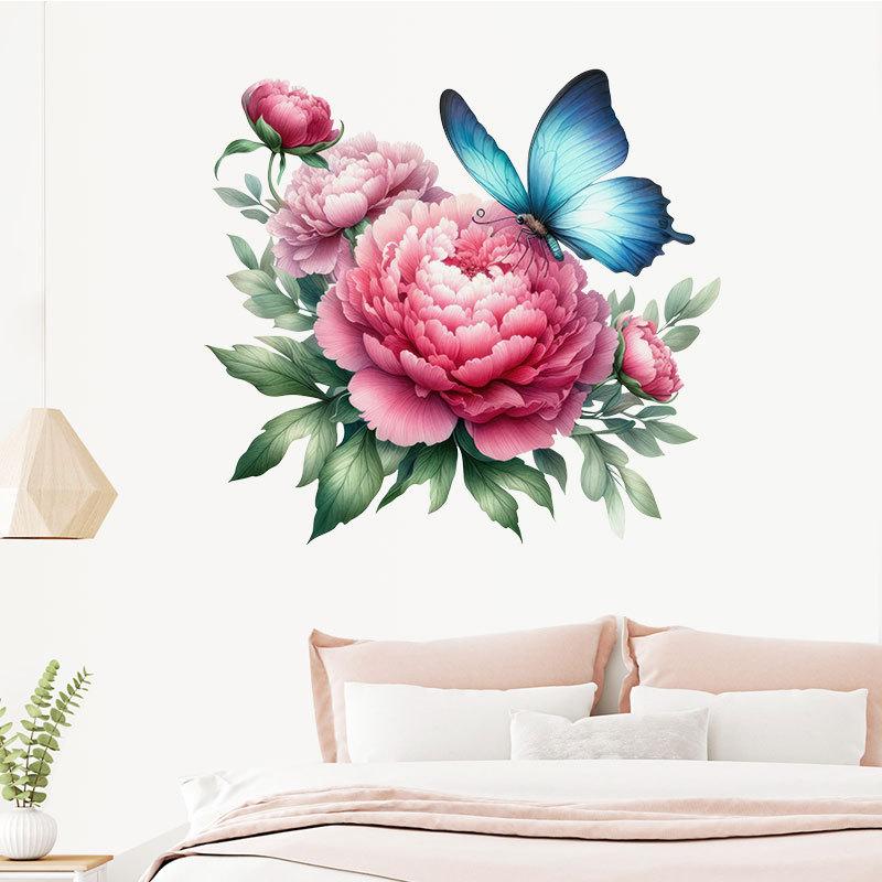 Peony Floral Butterfly Wall Sticker Self-Adhesive Removable for Living Room Bedroom Elegant Home Decor Art