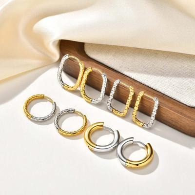18K Gold Plated Two Tone Earrings for Women, Stainless Steel Earrings, Chunky Thick Dangle Earring Statement Jewelry