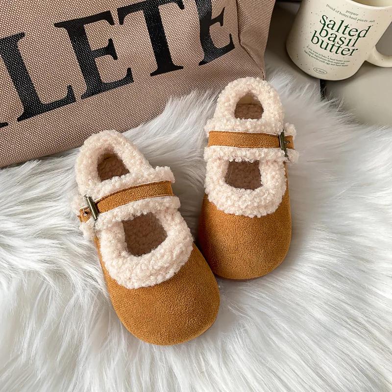 

Children Plush Leather Shoes for Girls Winter New Fashion Korean Style Soft Bottom Anti-slippery Versatile Chic Casual Shoe 21 коричневый