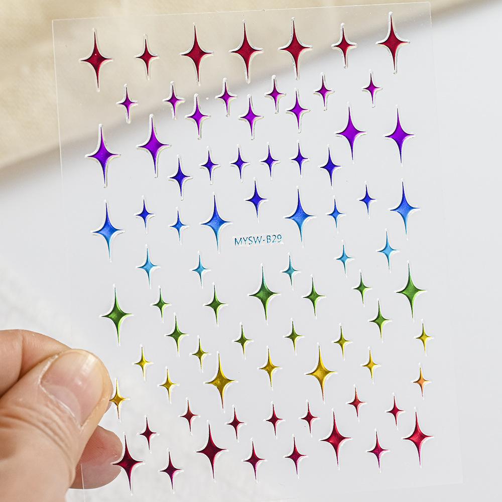 9-Color Four-Pointed Star Nail Art Sticker Diy Plastic Nail Art Decorative Sticker Color Star Light Nail Art Sticker