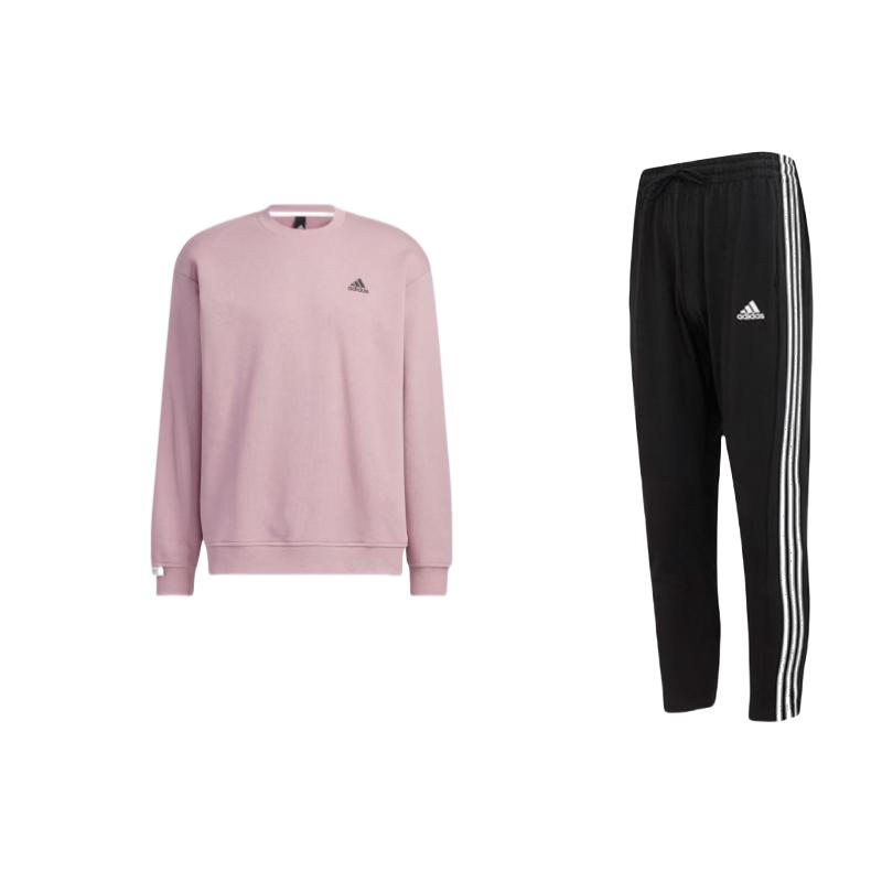 

Adidas Solid Color Logo Print Round Neck Long Sleeve Sweatshirt And Tapered Knit Pants Casual Sports Set Men sweatshirt, pants IC0044+IB2715 XXL